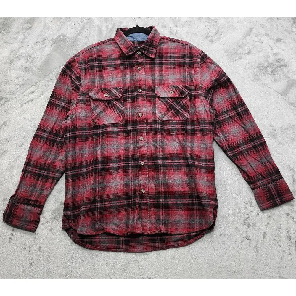 Jachs Shirt‎ Mens L Red Black Gray Plaid Heritage Flannel Shacket Heavyweight